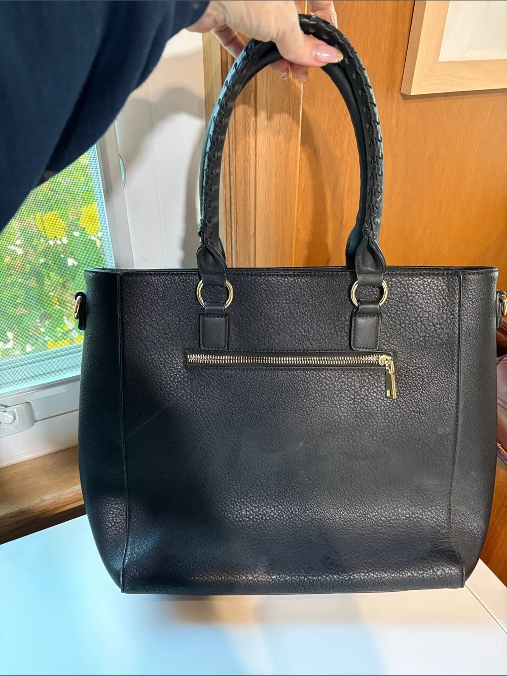 Unbranded vegan leather computer carry briefcase multi pocket black 15x12x4